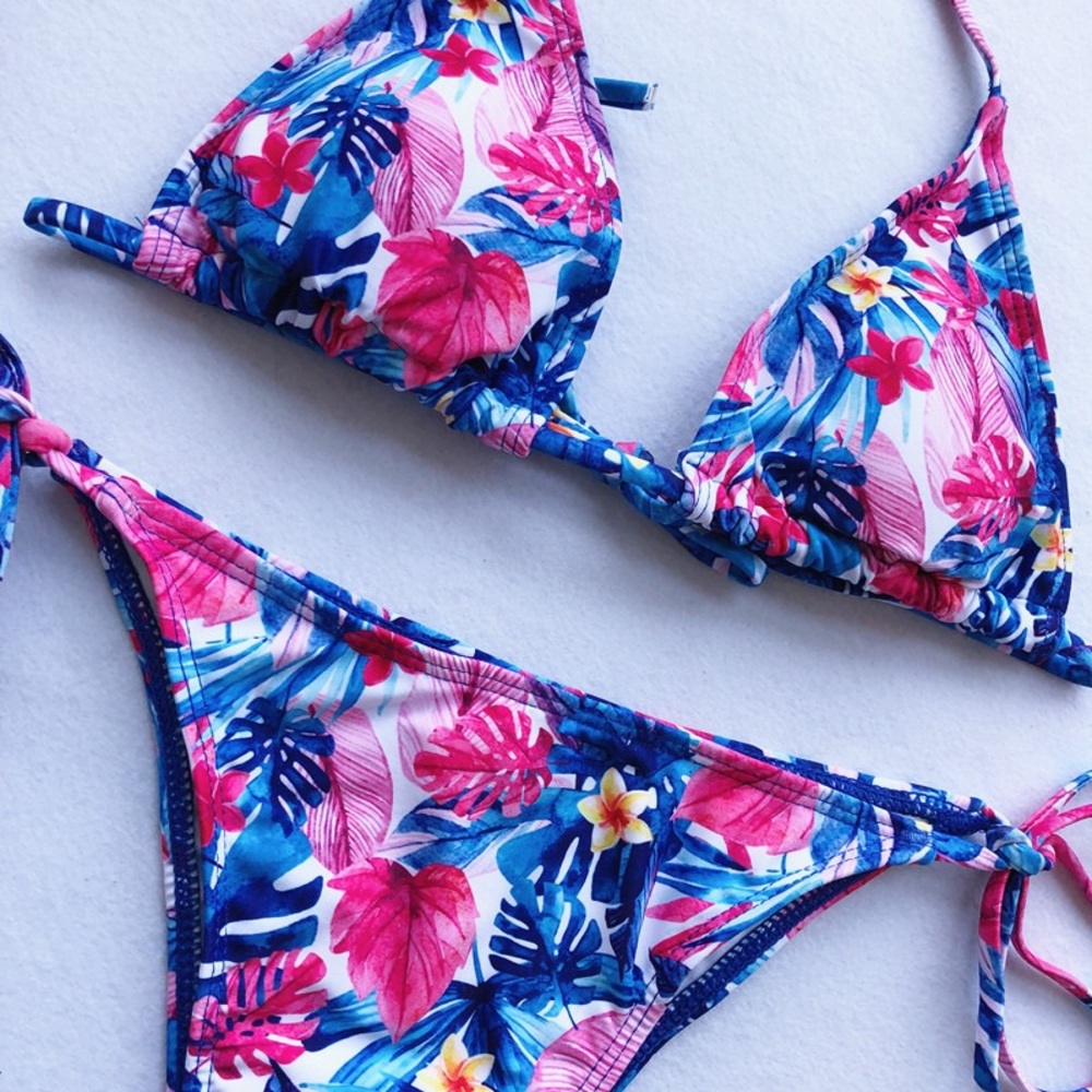 ⛱ Floral Strap Ties Bikini Set Light - Picture 4 of 4